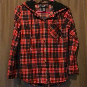 Polly&Esther Plaid long sleeve with fuzzy hood